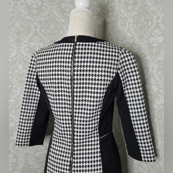 H&M Monochrome Houndstooth Dress 3/4 Sleeve pockets preppy academia NWT - Picture 6 of 16